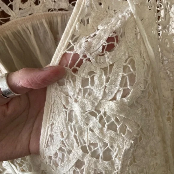 Free People Sorelle Lace V-Neck White Ivory Lace Crop Top Blouse - Picture 4 of 16